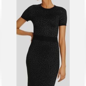 Kooples Womens Black Stretch Round-Neck Leopard Metallic Sheath Dress (medium)